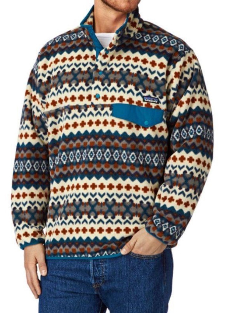 Patagonia Synchilla Snap-T Fair Isle Fleece Men's XS Blue Orange